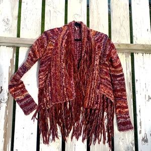 Fringe cardigan cropped fall colors FREE PEOPLE